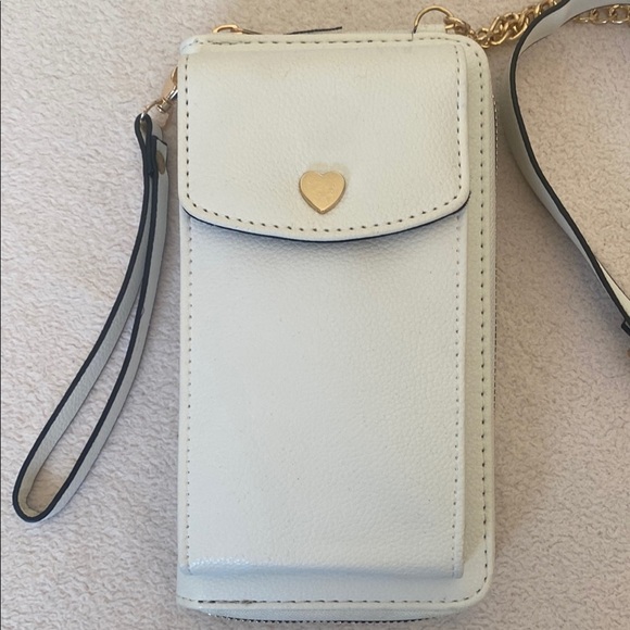 White faux leather Crossbody Bag / Wristlet with pocket for Cellphone - Picture 2 of 8